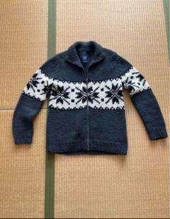OLDGAP カウチンニットセーター ダブルジップ ダークグレー