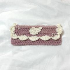 ハンドメイド　編み物　ペンケース　筆箱　ピンク　天使の羽