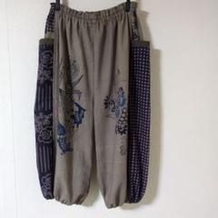前掛けリメイク～手ぬぐいリメイク柿渋鉄媒染染めバケットハット６０cm 手ぬぐいリメイク☆柿渋染め鉄媒染☆ゆったりパンツ - メルカリ