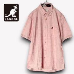 カンゴール【L】シャツ　綿100% 半袖　ボタンダウンカジュアル　ピンクf353