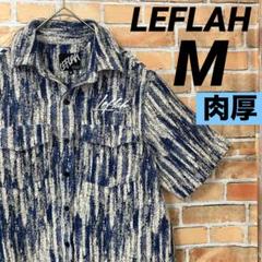LEFLAH 総柄 肉厚 ポケット 半袖 シャツ サマーデザイン 刺繍 ロゴ