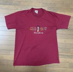 90s ミッキーマウス 刺繍Tシャツ バーガンディ