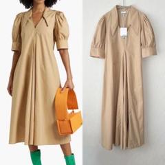 【新品】GANNI ガニー　ブラウン 半袖 ロングワンピース