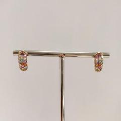 K10 イエローゴールド マルチカラー パヴェ フープピアス