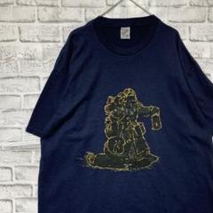 USA製90sヴィンテージTシャツ！シングルステッチ　ネイビー半袖古着XL710