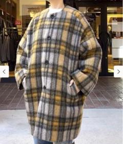 BEAMS BOY スライバー 黄色タータンチェック ノーカラーコート