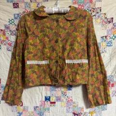 60s vintage 幾何学柄　デザイン　ブラウス　丸襟　古着