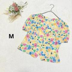 ヴィヴィッドブティック【M】 デザインブラウス ポリシャツ 花柄 半袖 カラフル