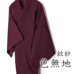 R7SK856 色無地 紋紗 夏物 薄物 えんじ色 ボルドー 花 シルク 着物