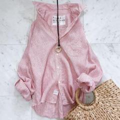 美品✨フランクアンドアイリーン　バリー　麻　リネン　ストライプ柄　ピンク系 美品✨フランクアンドアイリーン バリー 麻 リネン ストライプ柄