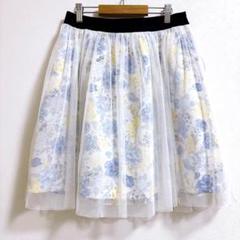 ボンメルスリー　花柄チュールミニスカート　シフォン　青白系　可愛い　フレア