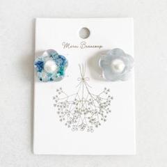 うるうるお花とパールのピアス/イヤリング*＊ブルー＊*