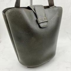 【美品/希少】CELINE レザーショルダーバッグ　本革 カーキ 赤裏地　保存袋