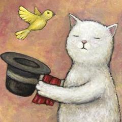 自作絵画　猫マダム、オカリナの音をもとめて、満月と海のギター弾き　3枚セット Amazon.co.jp: 切り絵アート 花月と猫と蝶 : おもちゃ