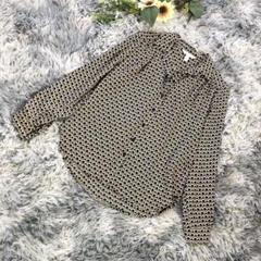 【H&M】長袖 シャツ 幾何学柄 ブラック ベージュ ボタン 前開き 軽量 M