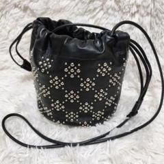 ユナイテッドアローズ ショルダーバッグ レザー 巾着 美品 スタッズ ブラック