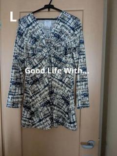 Good Life With...長袖ワンピースチュニック　ベージュ×ネイビーLのサムネイル