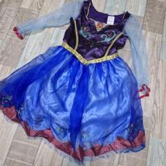 アナと雪の女王　エルサ　アナ　子供用ドレス 青紫 花柄刺繍　ラメ