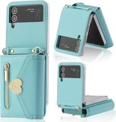 Samsung Galaxy Z Flip4ケース 財布 ロングストラップ 水色