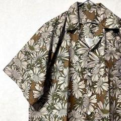 デザインシャツ　総柄　花柄　ボタニカル　ヴィンテージ　レトロ　アースカラー　半袖