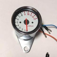 ホワイト LED タコメーター 汎用 アナログ 原付 バイク 12V