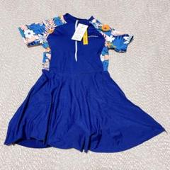 美品✨ネイビー フラワーパターン 半袖ワンピース水着 S