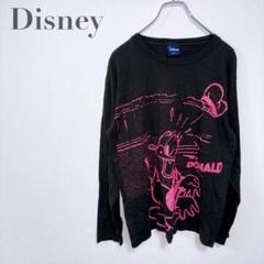 f41【ディズニー】ドナルドダック　ロングスリーブTシャツブラック　着回し