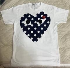 PLAY Comme des Garçons ドット柄Tシャツ M プレイ・コムデギャルソン ポルカドットのハート2個×赤ワッペンT