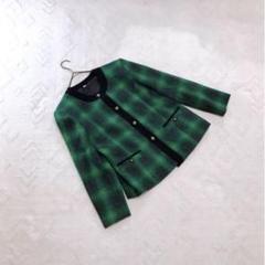 ノーブランド ジャケット ノーカラージャケット チェック ビンテージ 肩パッド
