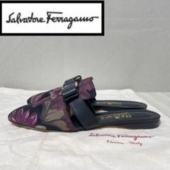 美品 Ferragamo フェラガモ リボン ヴァラ サンダル ミュール