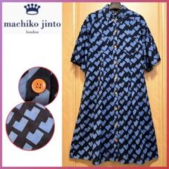 machiko jinto london幾何学模様 長袖 Vネックワンピース3L machiko jinto london幾何学模様 長袖 Vネックワンピース3L