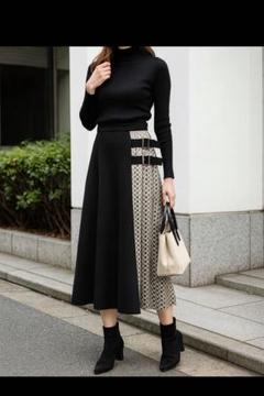 ロングスカート 黒×柄プリーツ Mのサムネイル