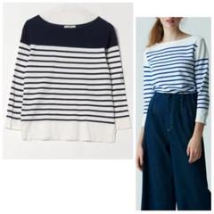☆MACPHEE コットンボーダー ボートネックプルオーバー ネイビー