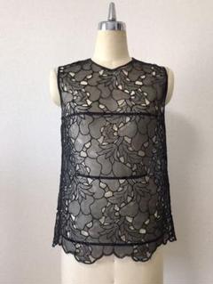 ERDEM/黒オーガンジー刺繍レースノースリーブシャツ/UK8サイズ