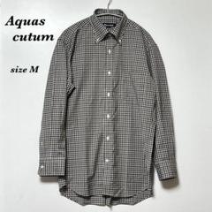 【美品】アクアスキュータム チェック柄 ボタンダウンシャツ M 冷感