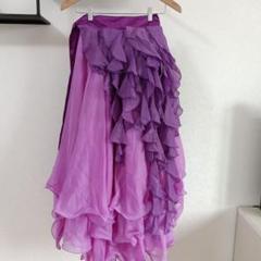 ベリーダンス　フリル付きパープルピンクロングスカート　ヒップスカーフ付き