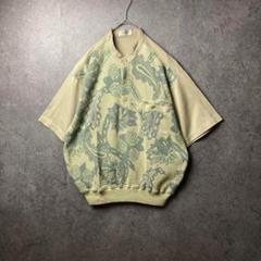 vintage サマーニット　古着　グリーン系　総柄　ボタニカル　レトロ