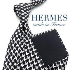 【美品】HERMES ネクタイ 馬柄 アニマル柄 小紋柄 ブラック ホワイト