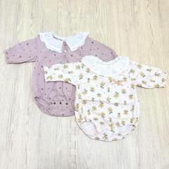 ベビー服 赤ちゃん ロンパース カバーオール 長袖 花柄 ベージュ 淡色 70