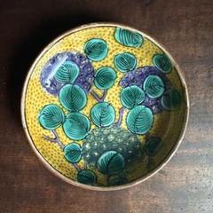 再興久谷　九谷焼　吉田屋　青手　獅子　小皿　２客 再興久谷 九谷焼 吉田屋 青手 獅子 小皿 2客 工芸品