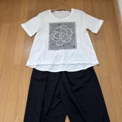 【新品未使用タグ無し】インゲボルグ 黒 カメリア刺繍 カットソー/2024年 INGEBORG（インゲボルグ）の「立体カメリアモチーフ Tシャツ（T