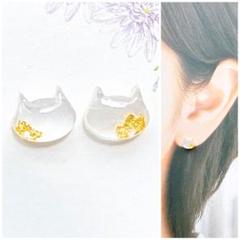 ホワイト8mm猫ピアス/イヤリング　人気　再販