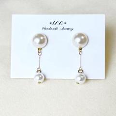 857◆パール　ゴールド　シンプル　大ぶり　ハンドメイド　ピアス　イヤリング