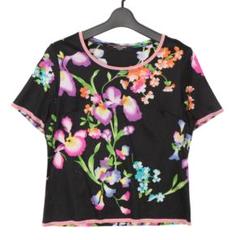 華麗✨レオナール　トップス　Tシャツ　花柄　ブラック　ブラック　レッド　L 華麗✨レオナール トップス Tシャツ 花柄 ブラック ブラック