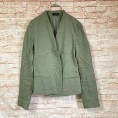 Theory リネン混　ジャケット ノーカラー カーキ　4 ワンボタン 長袖 2025年最新】theory 季節感：夏 レディース ノーカラー