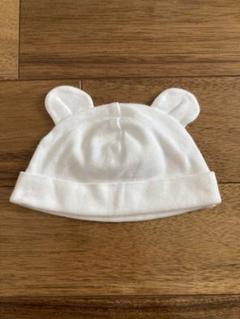 ホワイト クマ耳付き ベビー帽子