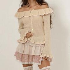 TINA:JOJUN オフショル フリルニットカーディガン 新品未使用 TINA：JOJUN ニット セーター オフショル フリルニット