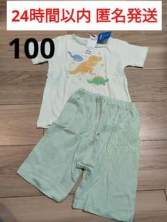 【新品タグ付き】100 半袖パジャマ 吸水速乾 トップバリュ 恐竜柄 グリーン