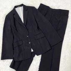 値下【美品】personsパンツスーツ9号 黒ストライプ クリーニング済 PERSON'S 9号 (Mサイズ相当) パーソンズ レディース 紺色