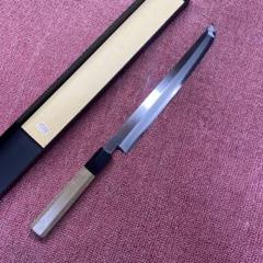 青二鋼　尺　切付柳刃包丁　訳あり 堺孝行 青龍 青二鋼ダマスカス 切付柳刃300